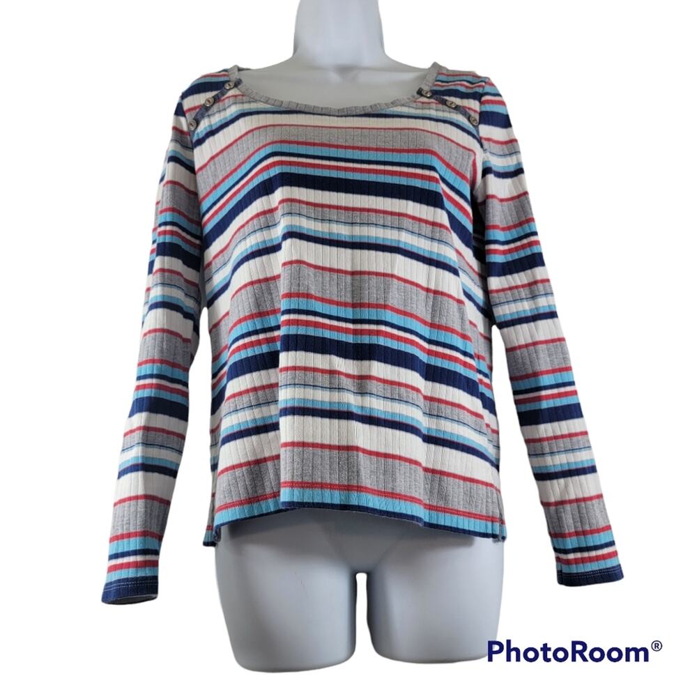 Anthropologie Postage Stamp Striped Multi-Color Long Sleeve Top Size Small
